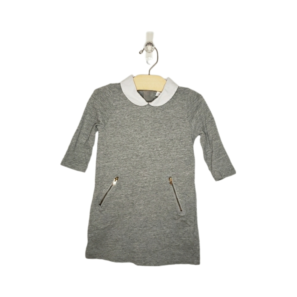 Crewcuts 4 Toddler Girl Grey Three Quarter Sleeve Peter Pan Collar Shift Dress